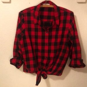 Madewell Plaid Tie-Front Top